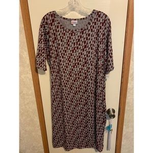 Lularoe Grey and Red Print Julia Dress